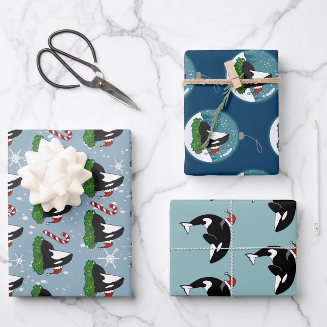 Christmas Orca Killer Whale Wrapping Paper Sheet (Front)
