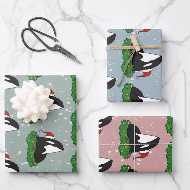 Christmas Orca Killer Whale Wrapping Paper Sheet (Front)