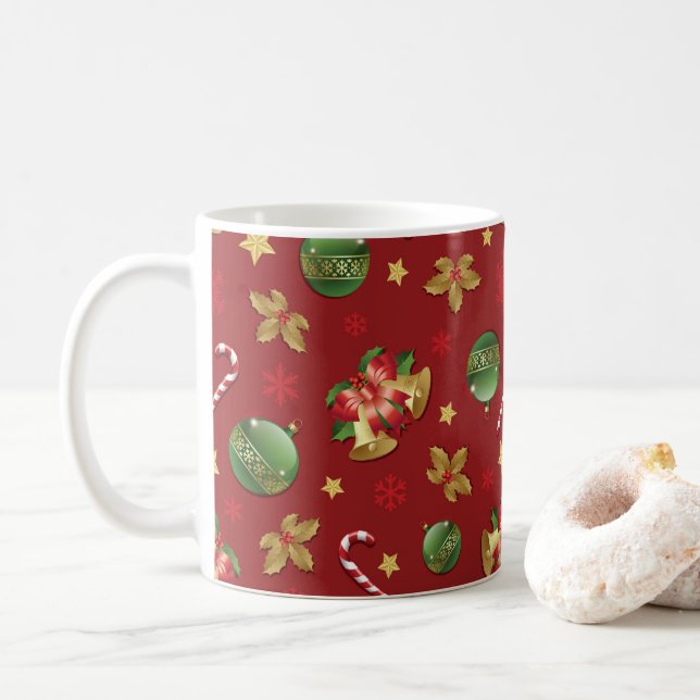 Christmas Ornamant  & Candy Cane Pattern Coffee Mug (With Donut)