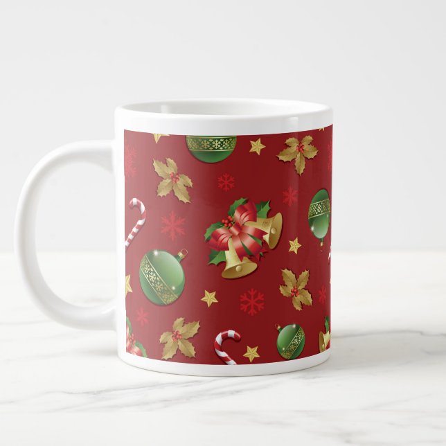 Christmas Ornamant  & Candy Cane Pattern Large Coffee Mug (Left)