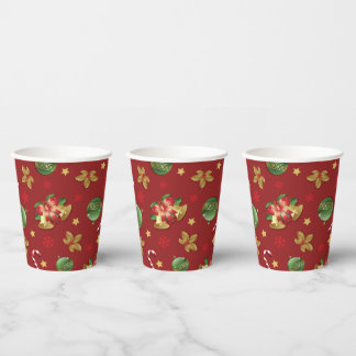 Christmas Ornamant & Candy Cane Pattern Paper Cups