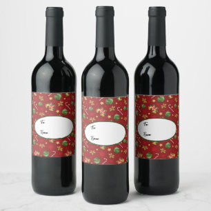 Christmas Ornamant  & Candy Cane Pattern Wine Label