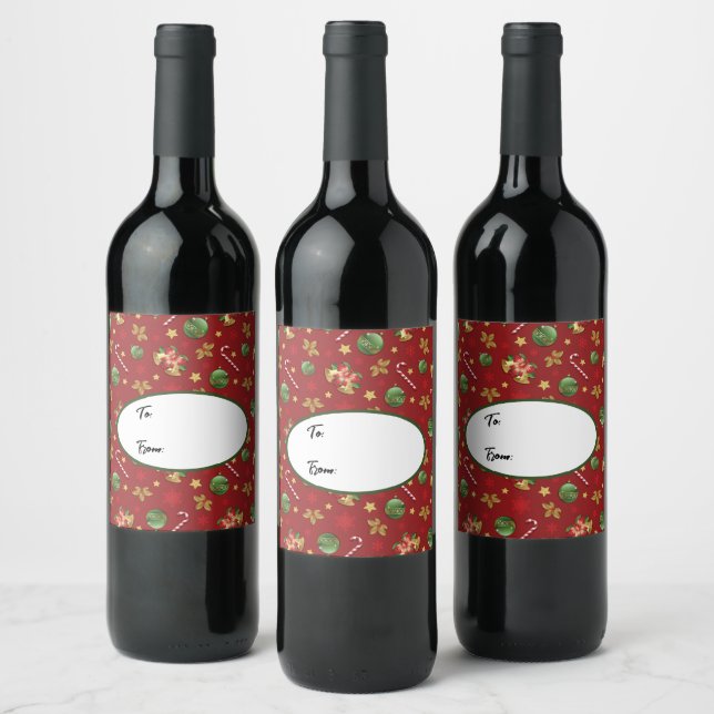 Christmas Ornamant  & Candy Cane Pattern Wine Label (Bottles)