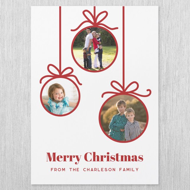 Christmas Ornament 3 Photo (3 Photo ornament magnetic Christmas card with editable text)