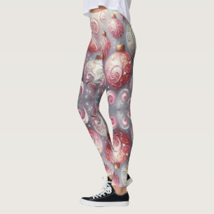 Christmas Ornament Balls Pink White w/Swirls Leggings