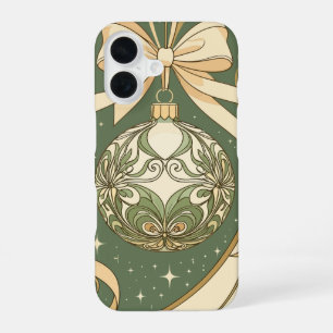 Christmas Ornament Blue And Beige Art Nouveau iPhone 16 Case