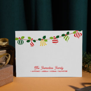 Christmas Ornament Bunting Family Notecards