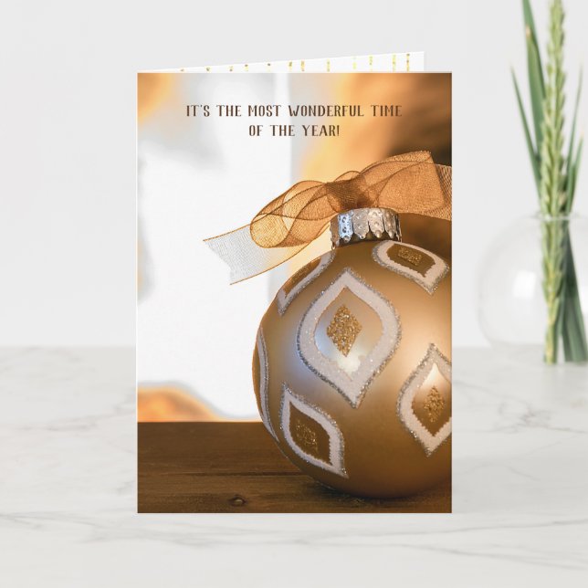 Christmas ornament by fireplace holiday card (Front)