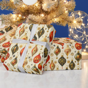 Christmas Ornament Colourful Gold Design Wrapping Paper