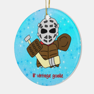 Christmas Ornament, Cute Hockey Goalie Ceramic Tree Decoration