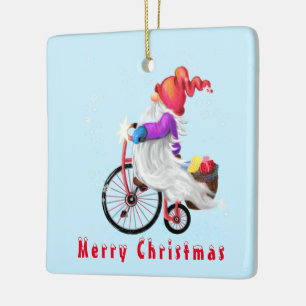 Christmas Ornament Gnome with Bike and Gifts