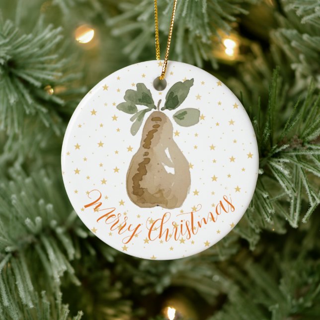 Christmas Ornament Handpainted Watercolor Pear (Tree)
