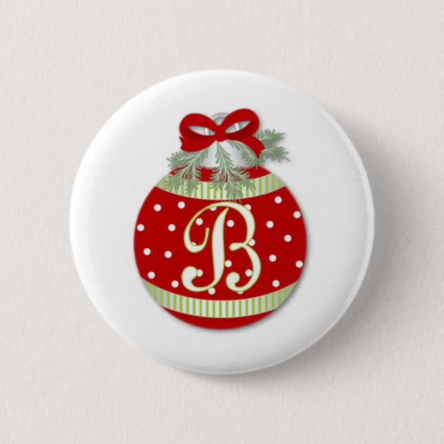 CHRISTMAS ORNAMENT INITIAL B 6 CM ROUND BADGE (Front)