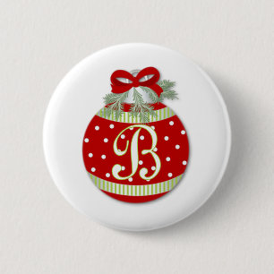 CHRISTMAS ORNAMENT INITIAL B 6 CM ROUND BADGE