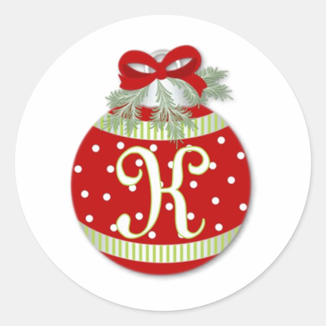 CHRISTMAS ORNAMENT INITIAL K CLASSIC ROUND STICKER (Front)