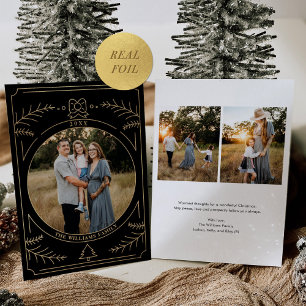 Christmas Ornament Line Art Photo Black Gold Foil Holiday Card