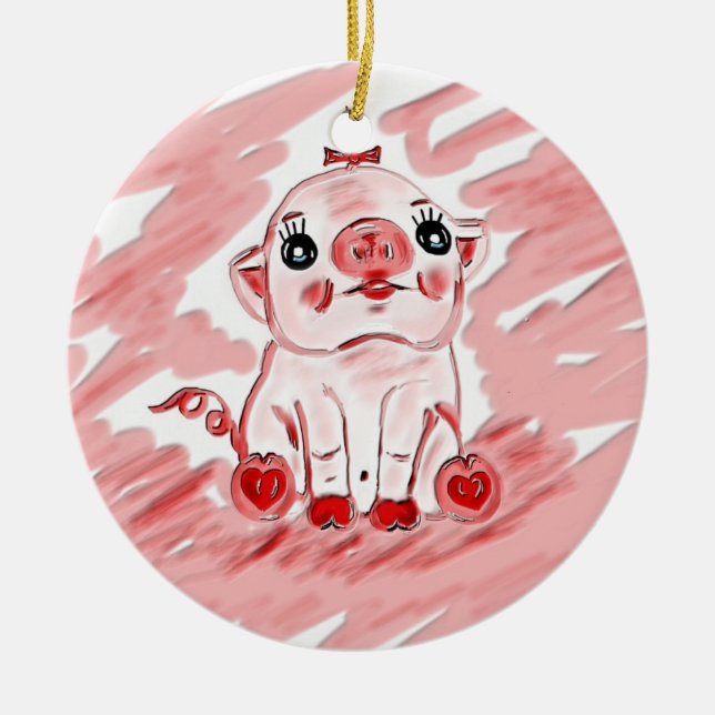 Christmas ornament or gift ornament with pink pig (Front)
