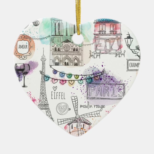 Christmas Ornament-Paris Print Ceramic Ornament (Front)