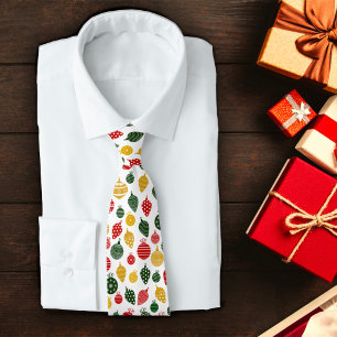 Christmas Ornament Pattern in Red, Green and Gold Tie
