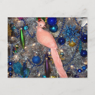 Christmas Ornament Peach Peacock Holiday Postcard