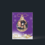 Christmas Ornament Photo Snowflakes Modern Purple Holiday Postcard<br><div class="desc">Pretty gold Christmas ornament with your favourite photo added to personalise for all your family & friends. Beautiful deep purple background.  The perfect card for the person on a budget.</div>