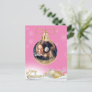 Christmas Ornament Photo Snowflakes Pink Modern Holiday Postcard