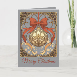 Christmas Ornament Red And Beige Art Nouveau Holiday Card
