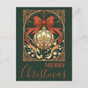 Christmas Ornament Red And Beige Art Nouveau  Holiday Postcard