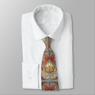Christmas Ornament Red And Beige Art Nouveau Tie