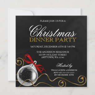 Christmas Ornament Red Bow Dinner Party Invitation