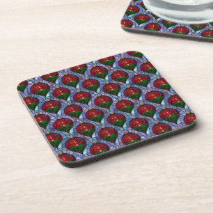 Christmas Ornament Red Green Blue Stained Glass Coaster