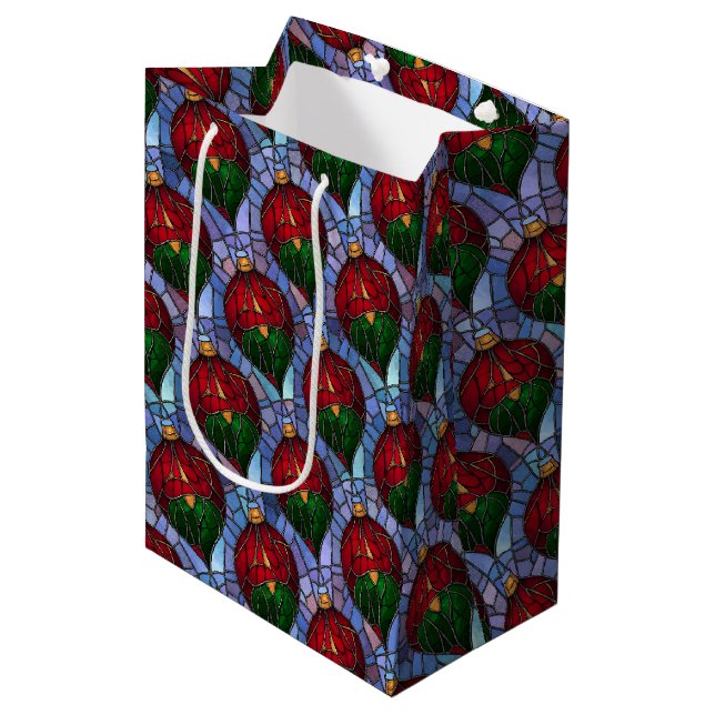 Christmas Ornament Red Green Blue Stained Glass  Medium Gift Bag (Front Angled)