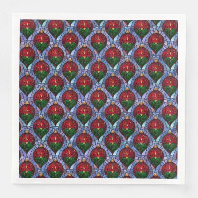Christmas Ornament Red Green Blue Stained Glass  Napkin (Front)