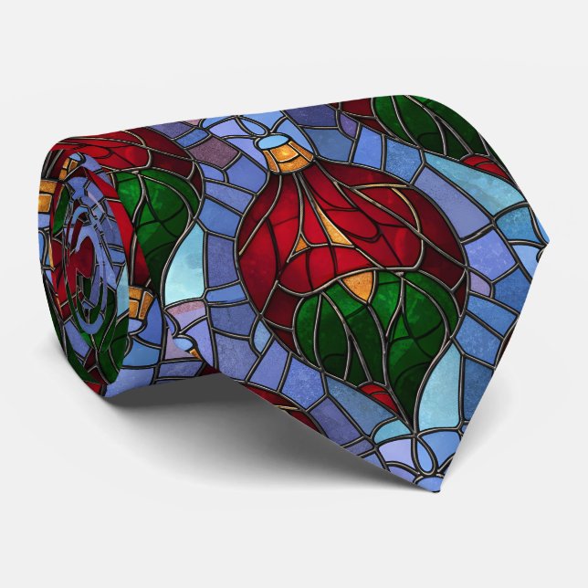 Christmas Ornament Red Green Blue Stained Glass  Tie (Rolled)