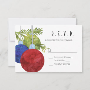 Christmas Ornament, Red Green & Blue, Wedding RSVP Card