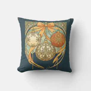 Christmas Ornament Red Orange Beige Art Nouveau Cushion