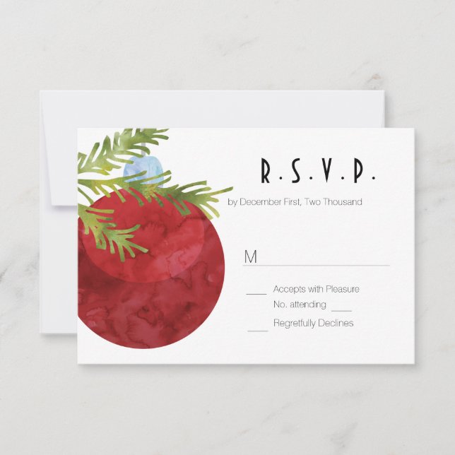 Christmas Ornament, Red, Wedding RSVP Card (Front)