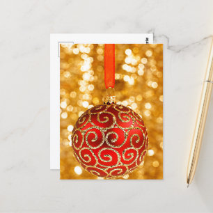 Christmas Ornament Red with Gold Twinkle Lights Postcard