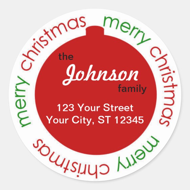 Christmas ornament return address label sticker (Front)