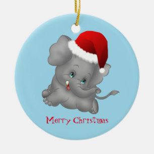 Christmas Ornament-Santa Elephant Ceramic Ornament