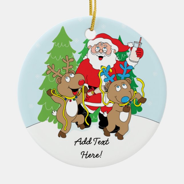Christmas Ornament Santa & Reindeer Personalise (Front)