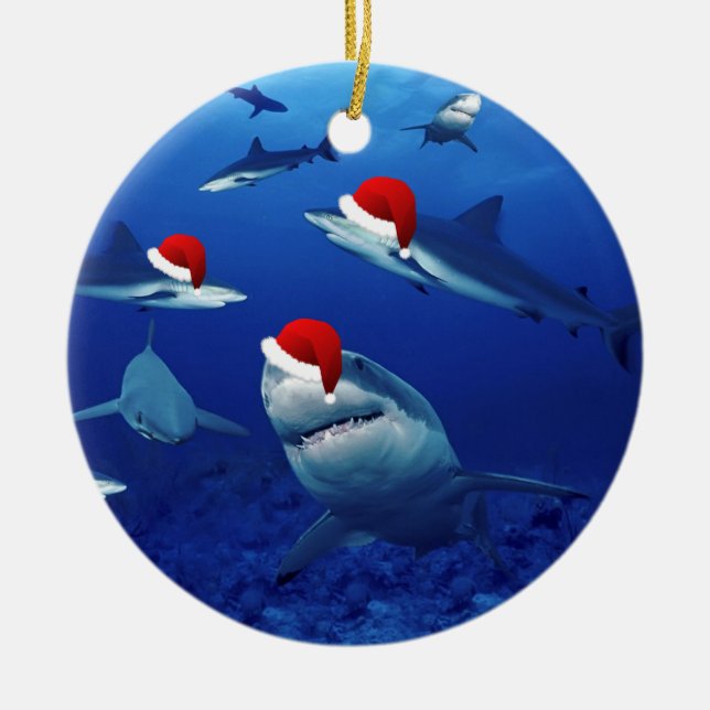 Christmas Ornament-Santa Sharks Ceramic Ornament (Front)