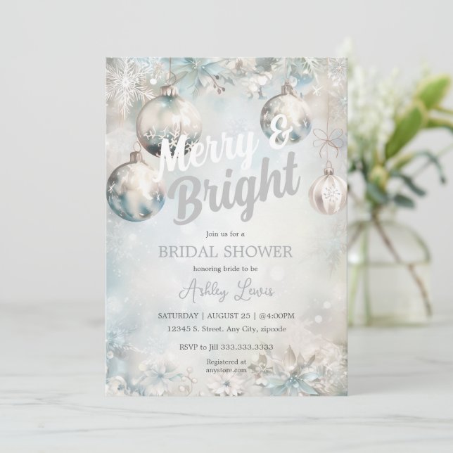 Christmas Ornament Silver ornament Bridal shower Invitation (Standing Front)
