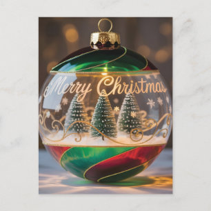 Christmas Ornament Snow Globe with Tiny Tree Postcard