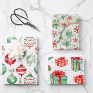 Christmas Ornament Snowflake Presents Holiday Gift Wrapping Paper Sheet