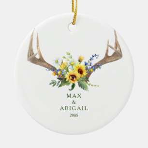 Christmas Ornament Sunflowers Antlers Couple Names
