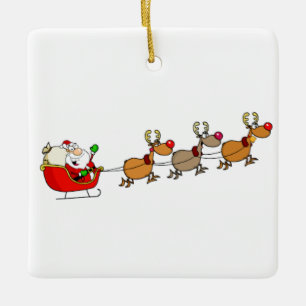 **CHRISTMAS ORNAMENT** W/ SANTA & HIS SLEIGH CERAMIC ORNAMENT