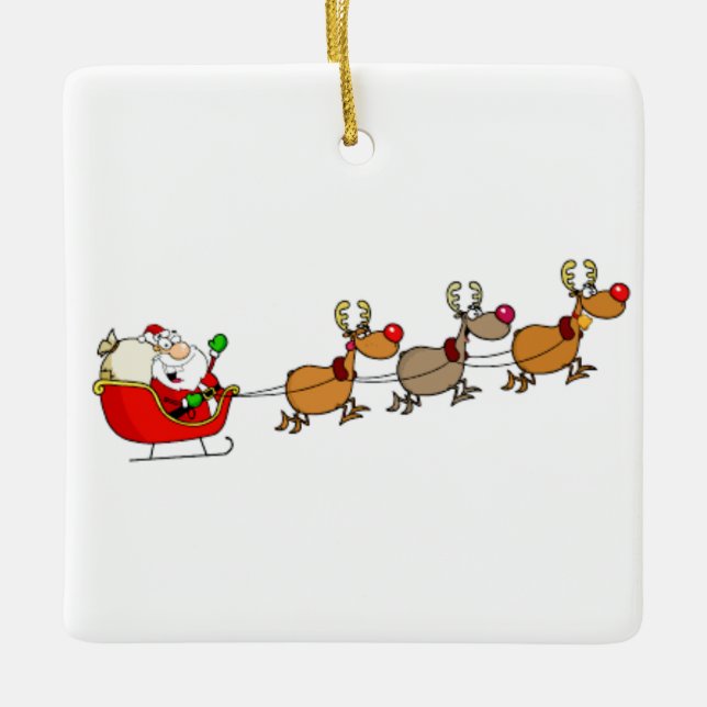 **CHRISTMAS ORNAMENT** W/ SANTA & HIS SLEIGH CERAMIC ORNAMENT (Front)