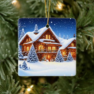 Christmas Ornament-Winter Scene Ceramic Ornament