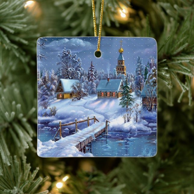Christmas Ornament-Winter Scene Ceramic Ornament (Tree)